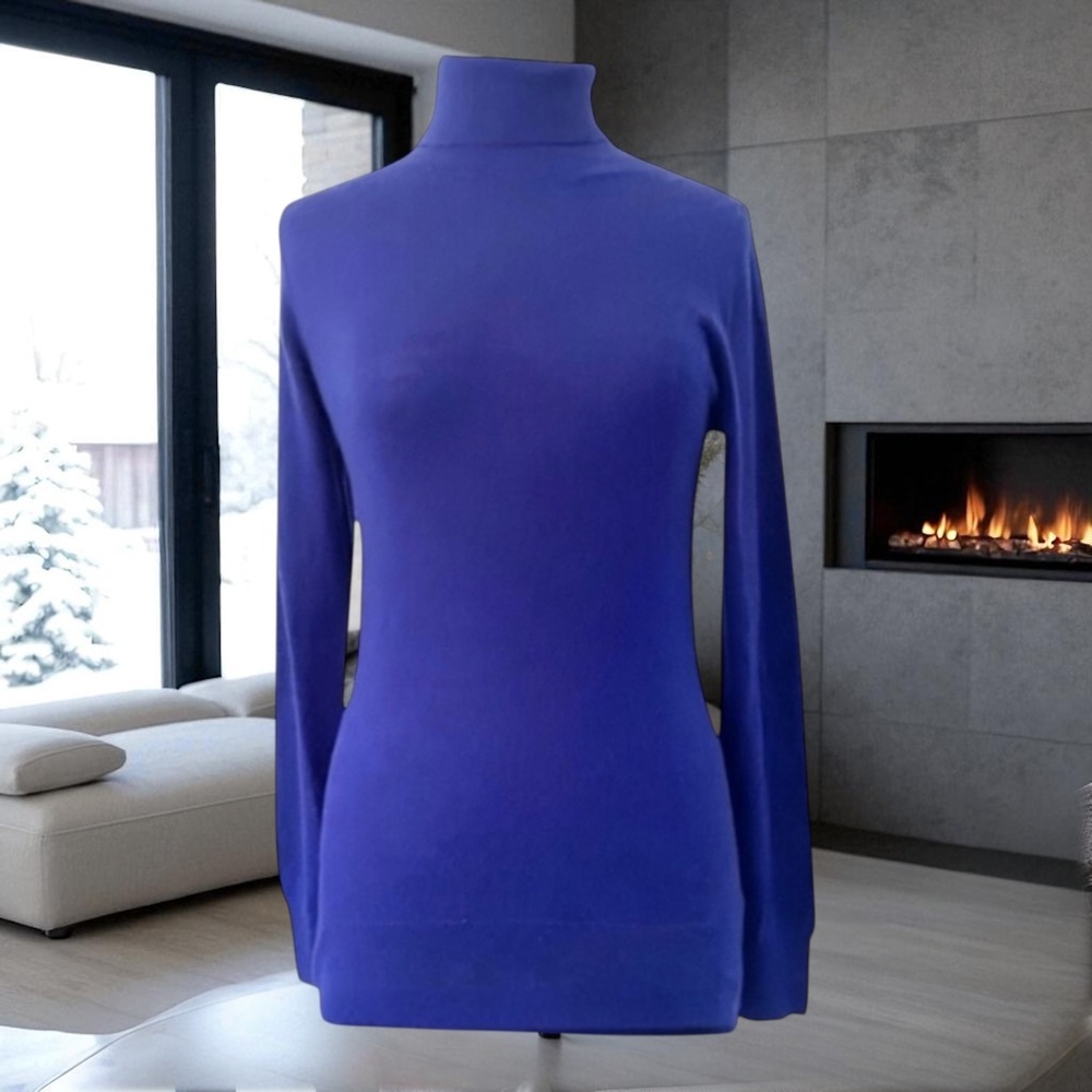 J. CREW COLLECTION Classic 100% CASHMERE Royal Blue Turtleneck Sweater M…